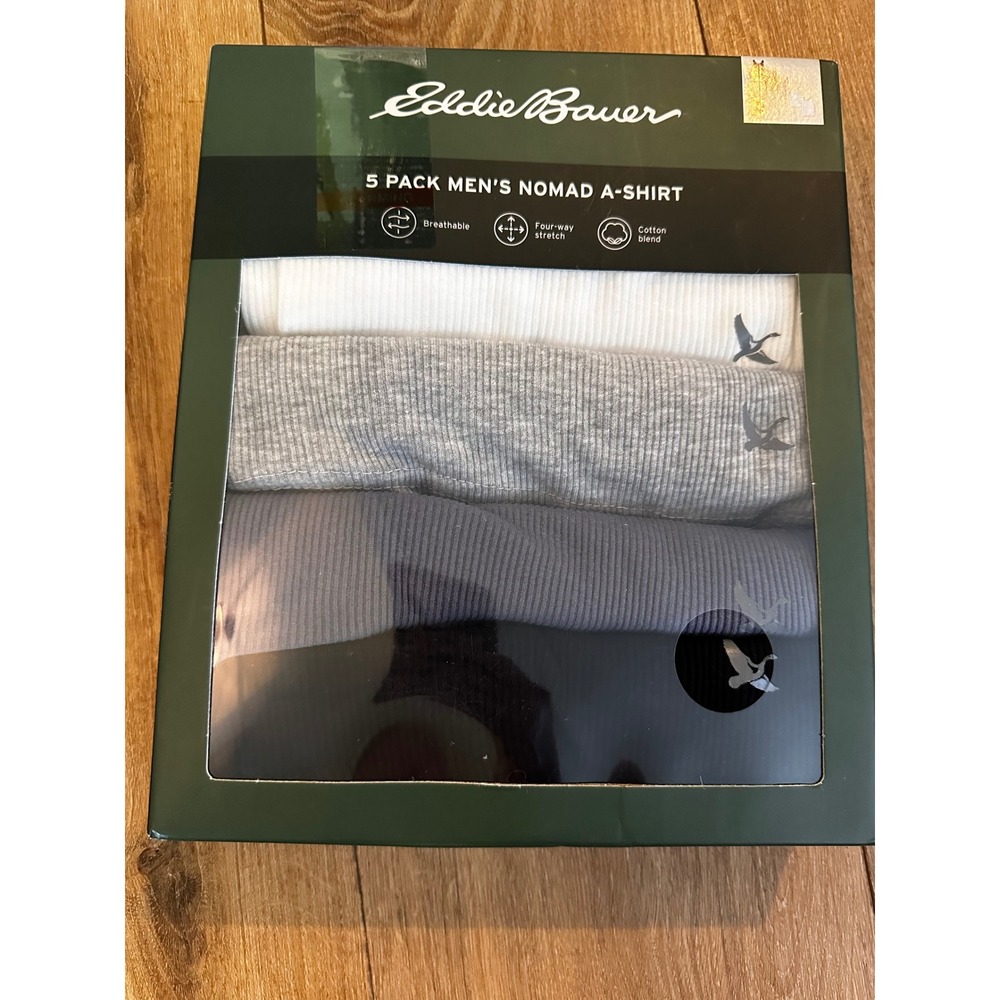 Eddie Bauer Mens Nomad A-Shirt 5 Pack Cotton Blend Ribbed Tank Top Undershirts S